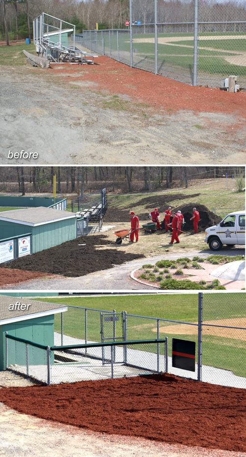 a before and after image of a local baseball field
